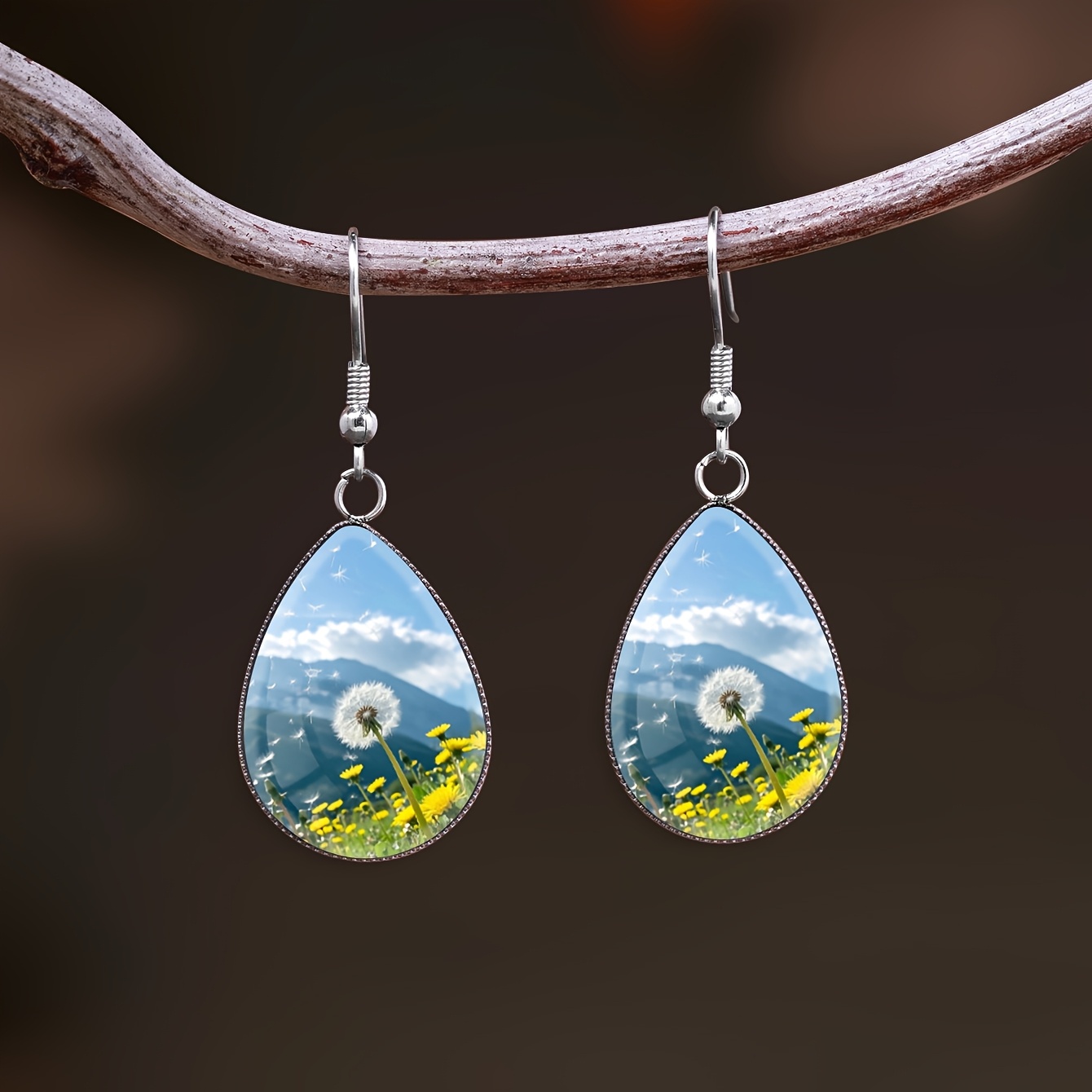 Women's Dandelion Wildflower Drop Earrings, Summer Style